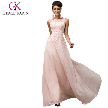 Grace Karin sin mangas V-Back luz rosa gasa vestidos de noche CL007555-1